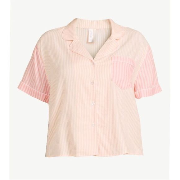 WOMEN’S NOTCH Collar Cotton Pajama Short Sleeve Button Down Lounge Shirt Size M - Picture 4 of 5